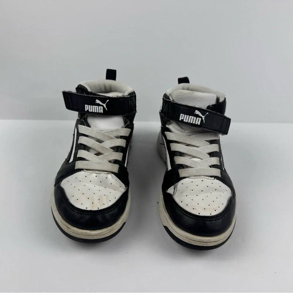 Puma Kids Black and White High-Top Rebound V6 sneakers size 11.5